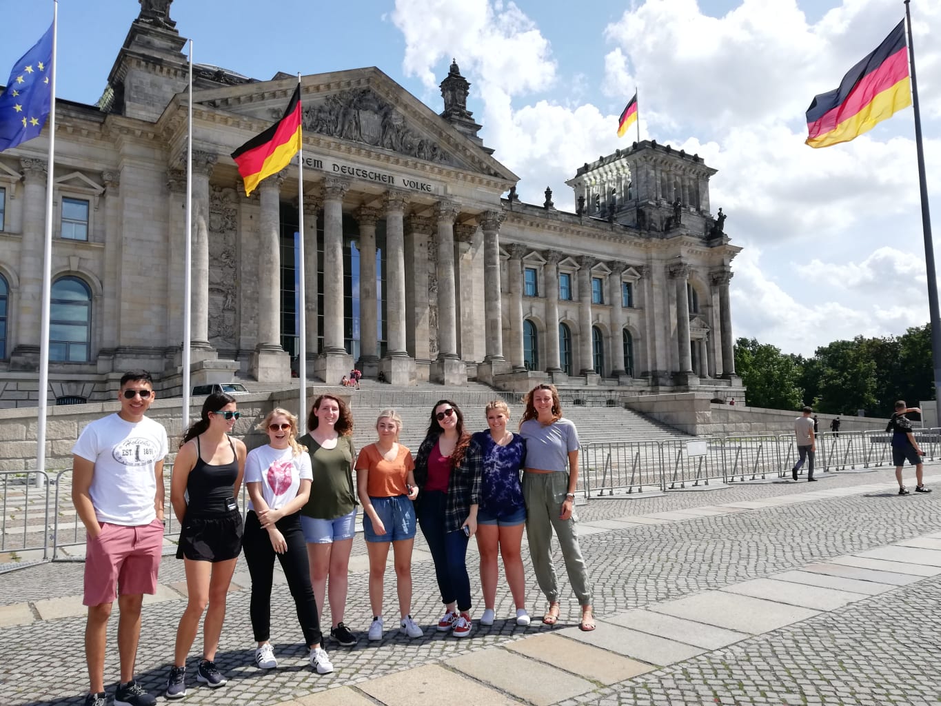 A group of students in front of the Reichstag building in Berlin.
