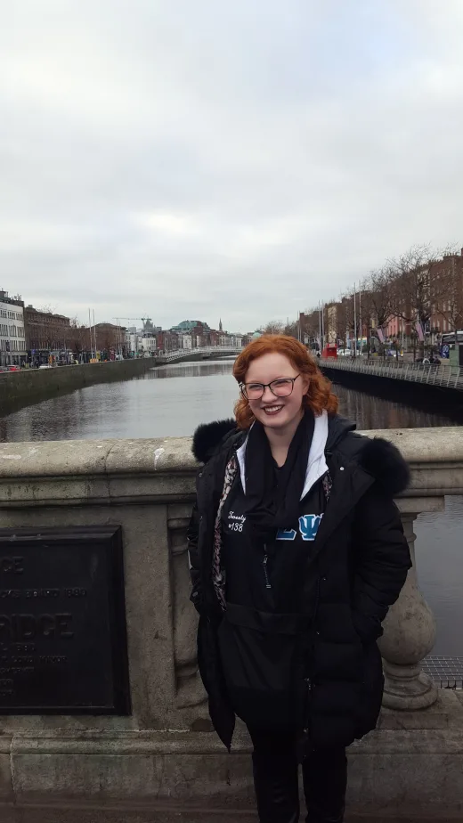 A student on a bridge in Ireland.