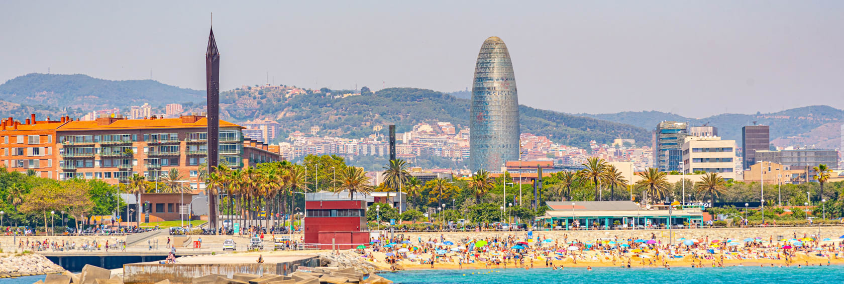 View of the beach in Barcelona, Spain.