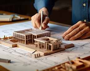 Architect working on scale model.