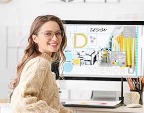 Woman working on graphic design on computer
