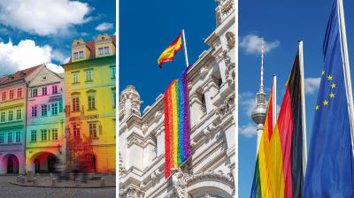 Photos of Prague, Madrid, and Berlin with LGBTQIA+ Pride Support