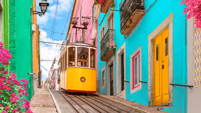 Trolley car in Lisbon, Portugal.