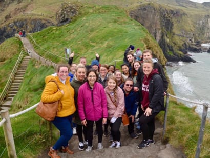 A group of students on a roped trail in Ireland.