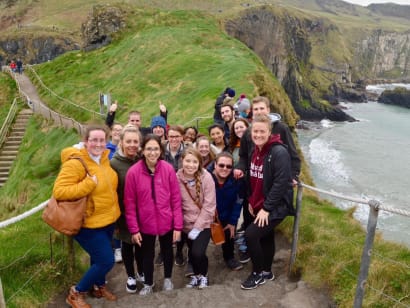 A group of students on a roped trail in Ireland.