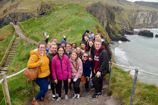 A group of students on a roped trail in Ireland.