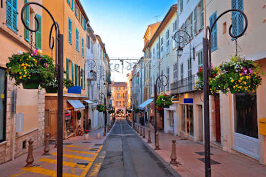 View down a street in the French Riviera.
