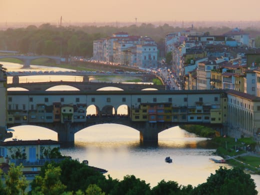 An aerial view of a bridge in Florence, Italy.