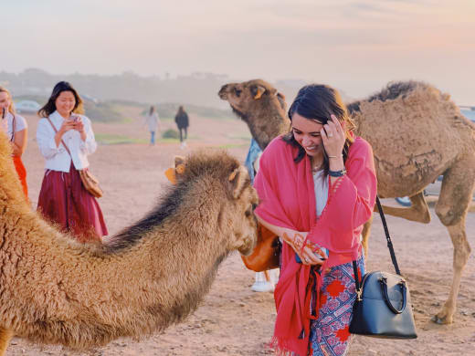 A student with a camel.