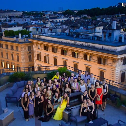 AIFS Abroad students in Rome, Italy, on a rooftop patio.