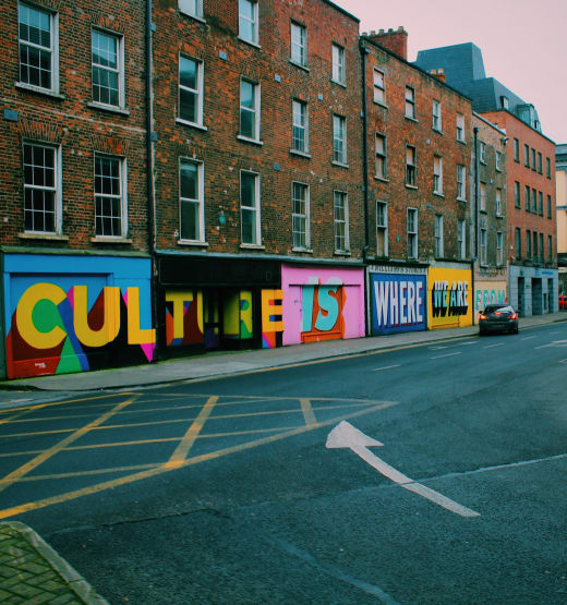 Limerick buildings with murals.