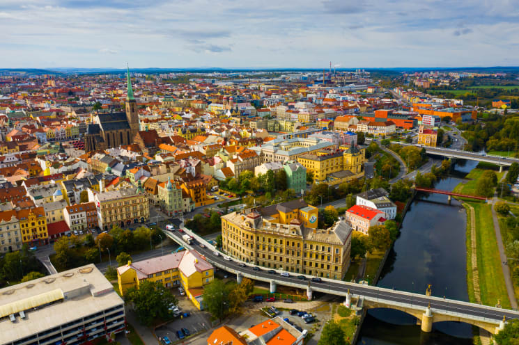An aerial view of Plzeň, Czech Republic.