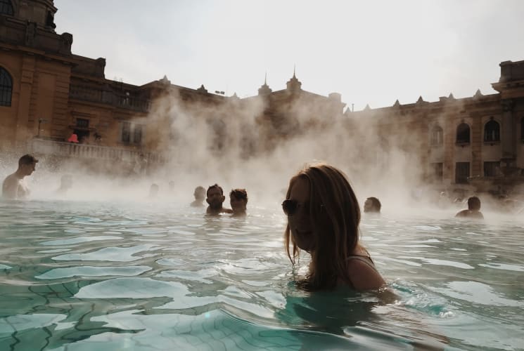 A student in a thermal bath in Budapest, Hungary.