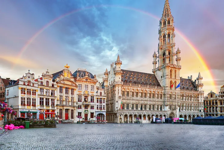 A rainbow over Brussels, Belgium.
