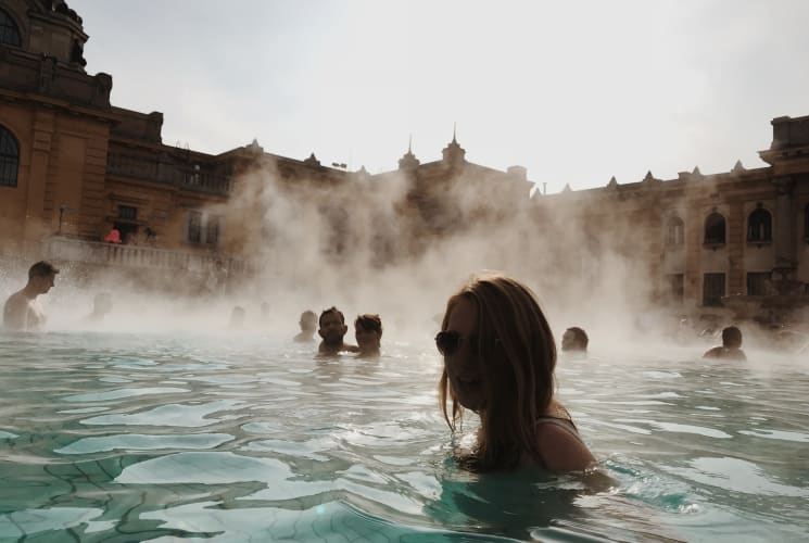 A student in a thermal bath in Budapest, Hungary.