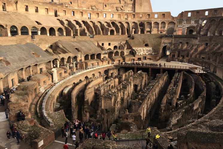 The inside of the Colosseum in Italy.