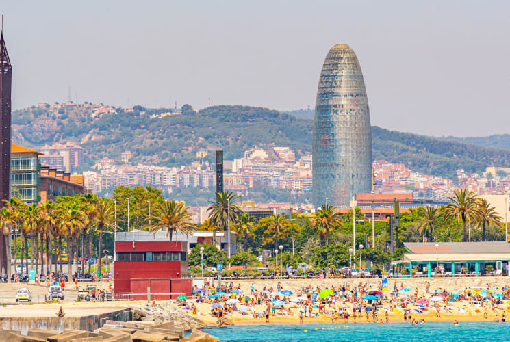 View of the beach in Barcelona, Spain.