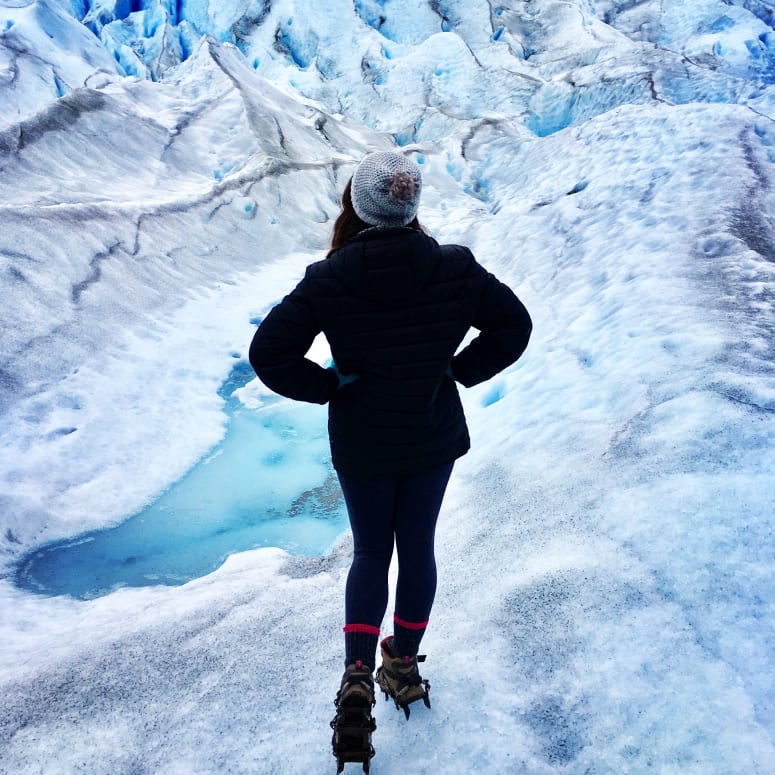 Woman on a glacier in Buenos Aires.