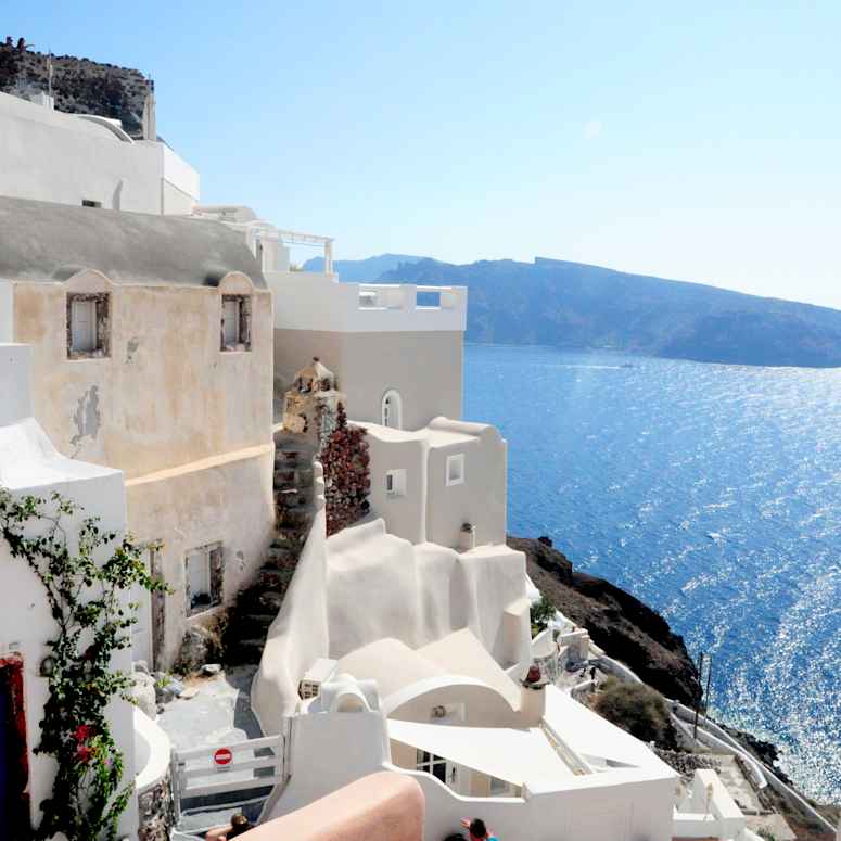 White buildings on the coast of Greece.