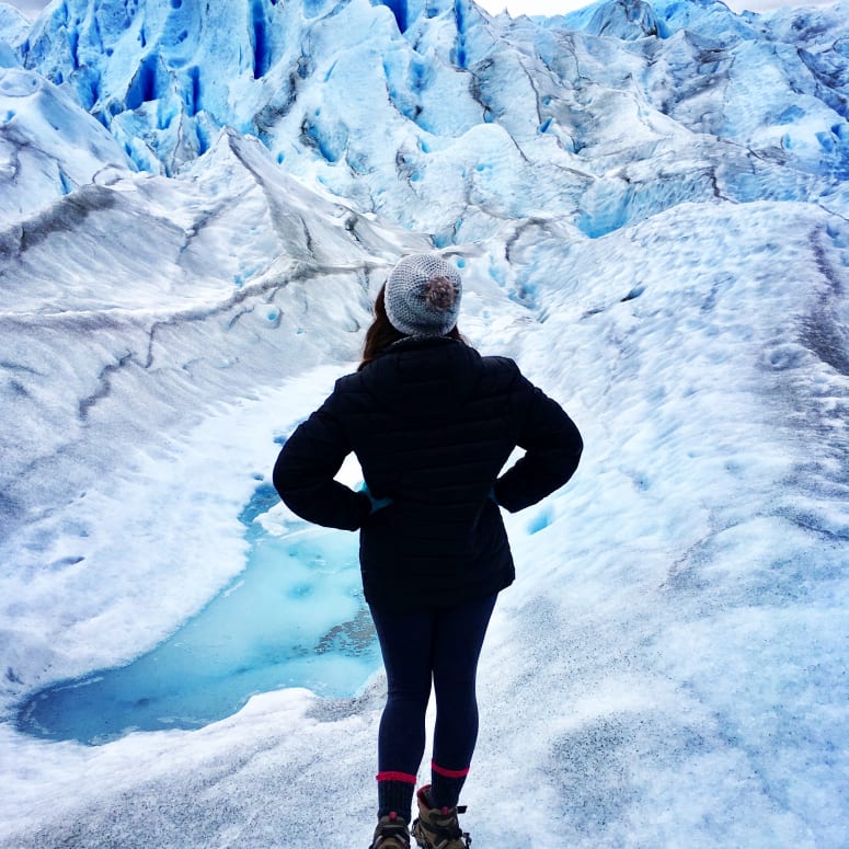 Woman on a glacier in Buenos Aires.